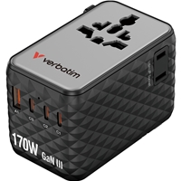 Verbatim Charge 'n' Travel 170W Universal Travel Adapter Black, Charge Up To 6 Devices AT Once