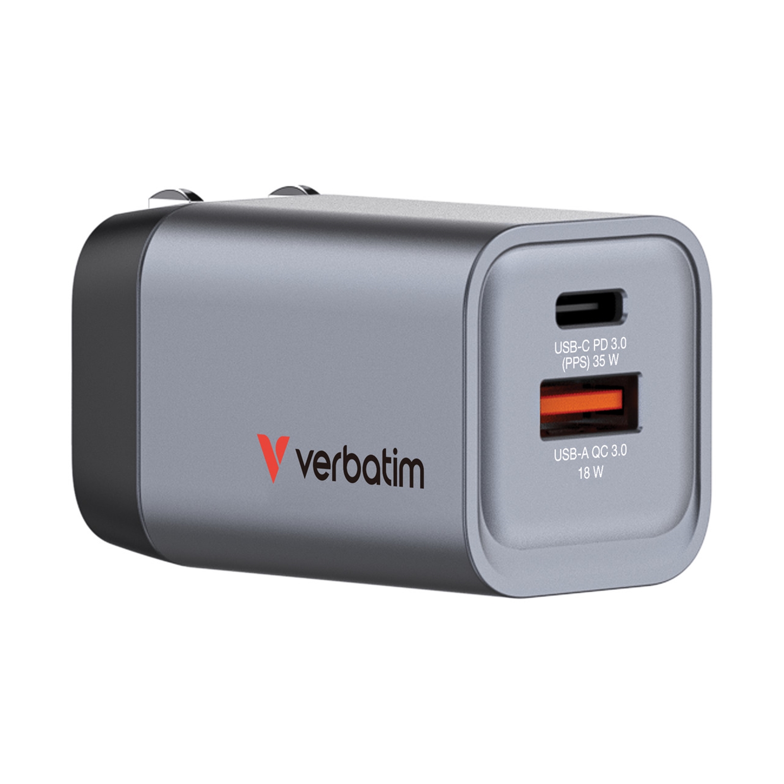 Verbatim GNC-35 GaN Charger 35W with 1 x USB-C PD 35W / 1 x USB-A QC 3.0 (EU/UK/US) - Image 3