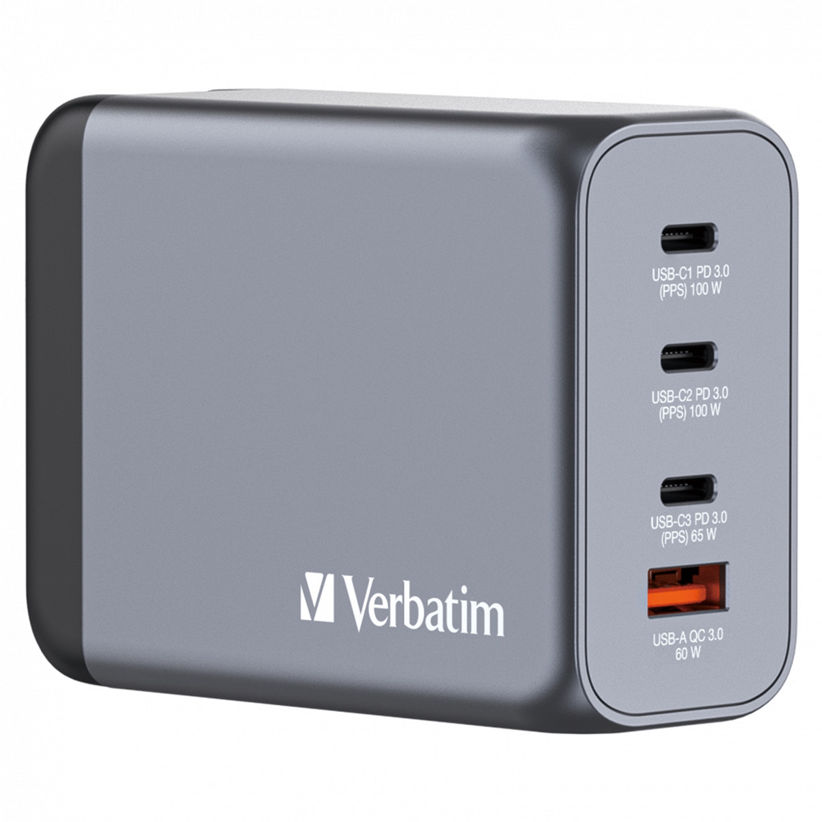 Verbatim GNC-200 GaN Charger 200W with 2 x USB-C PD 100W / 1 x USB-C PD 65W / 1 x USB QC 3.0 (EU/UK/US) - Image 3