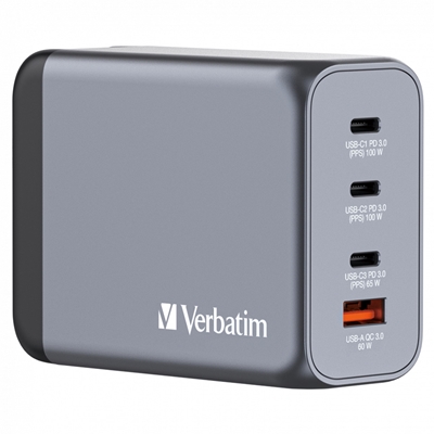 Verbatim GNC-200 GaN Charger 200W with 2 x USB-C PD 100W / 1 x USB-C PD 65W / 1 x USB QC 3.0 (EU/UK/US) - Image 2