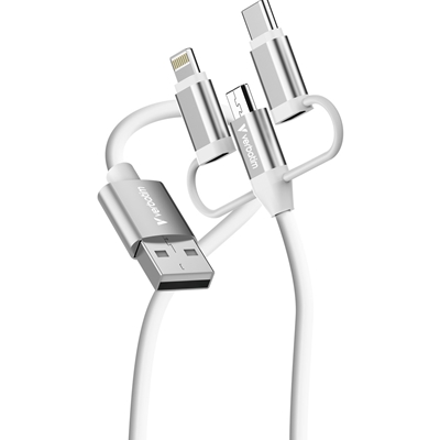 Verbatim Essentials 3-in-1 Sync & Charge Cable USB-A to Micro-B, USB-C and Lightning, 1m, 18W QC, 480Mbps, Quick Charge 3.0 Support Up To 18W Charging Power - Image 2