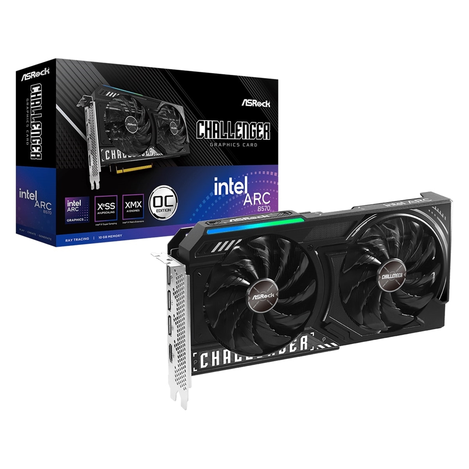 ASRock Intel Arc B570 Challenger OC 10GB GDDR6 Graphics Card, 2600 MHz Base Clock, Dual Fan, 3x DisplayPorts / 1x HDMI Port - Image 3