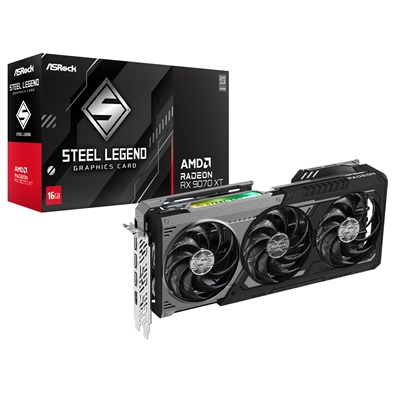 ASRock AMD Radeon RX 9070 XT Steel Legend Dark 16GB GDDR6 Graphics Card, 4096 Streams, 2970 MHz Boost Clock, Triple Fan, 3x DisplayPorts / 1x HDMI Port - Image 2