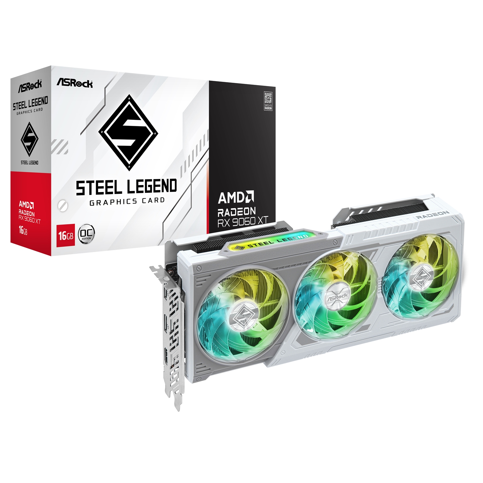 ASRock AMD Radeon RX 9060 XT Steel Legend OC 16GB GDDR6 Graphics Card, 2048 Streams, 3320 MHz Boost Clock, Triple Fan, 2x DisplayPorts / 1x HDMI Port - Image 3