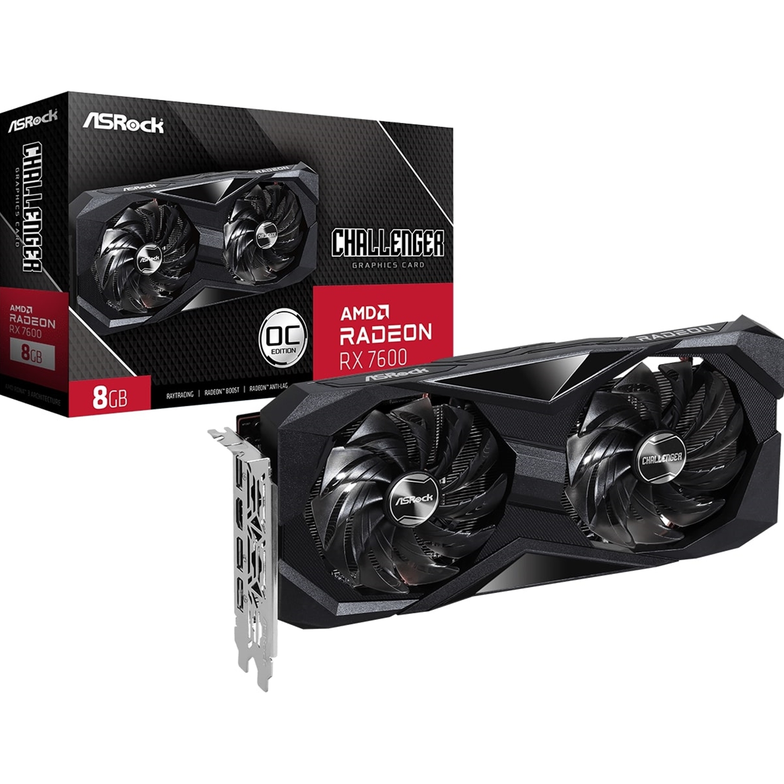 ASRock AMD Radeon RX 7600 Challenger OC 8GB GDDR6 Graphics Card, 2048 Streams, 2695 MHz Boost Clock, Dual Fan, 3x DisplayPorts / 1x HDMI Port - Image 3