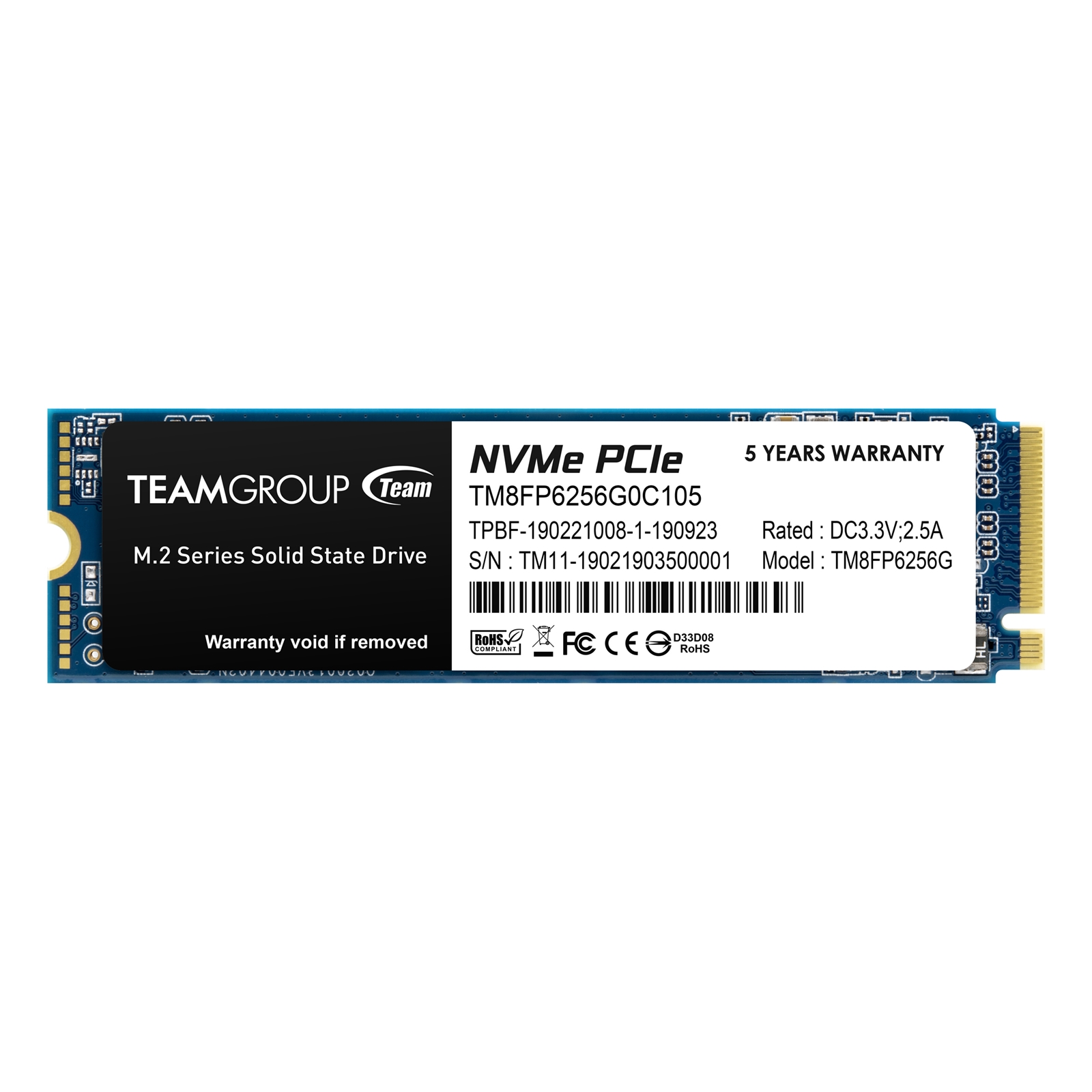 Team MP33 (TM8FP6256G0C101) 256GB NVMe M.2 Interface, PCIe Gen3, 2280, Read 1600MB/s, Write 1000MB/s, 3 Year Warranty - Image 3