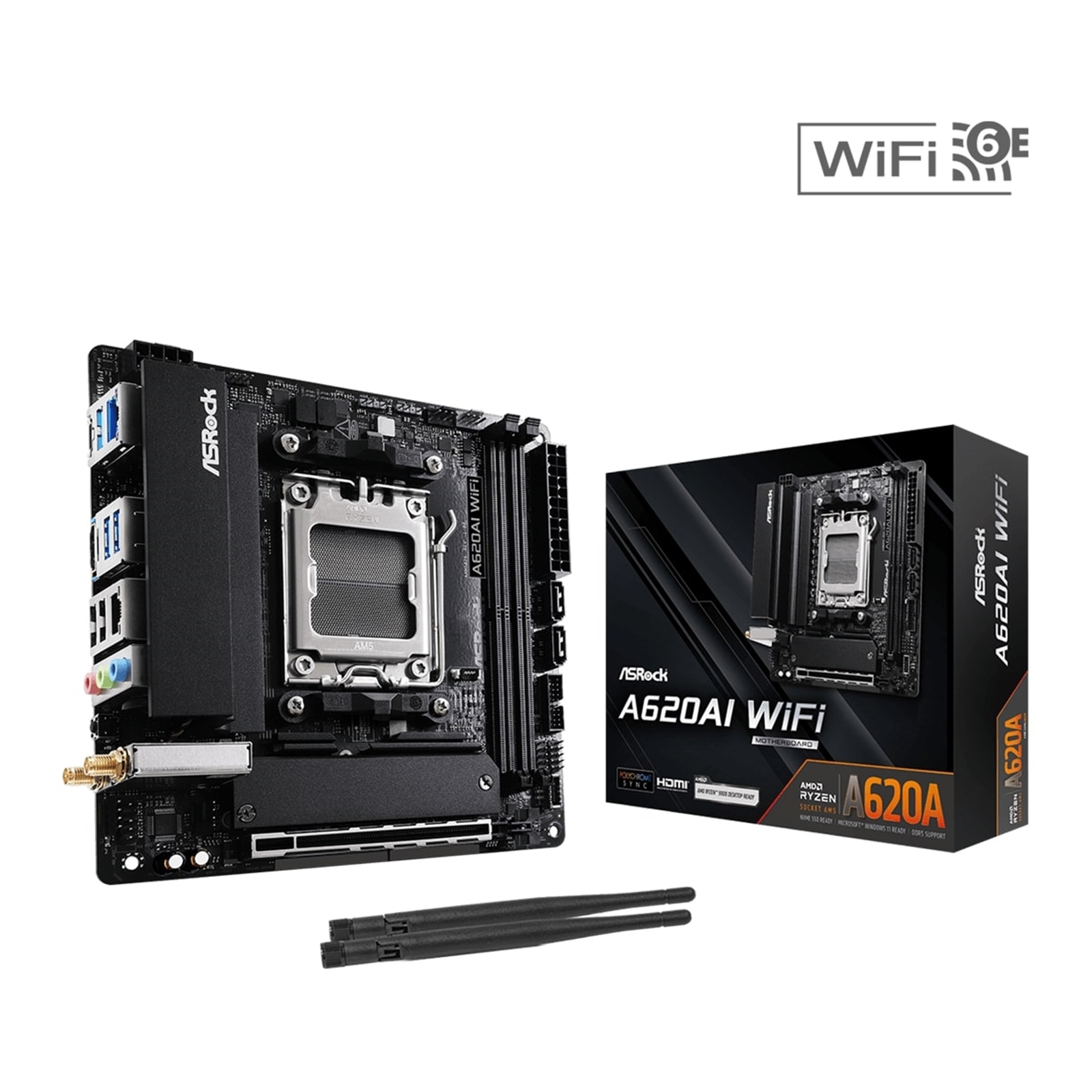 ASRock A620AI WIFI AMD AM5 Socket Motherboard, Mini-ITX, 2x DDR5 Slots, 2x M.2 Socket, 2.5GbE LAN, Wi-Fi 6E, 1x HDMI Port - Image 3