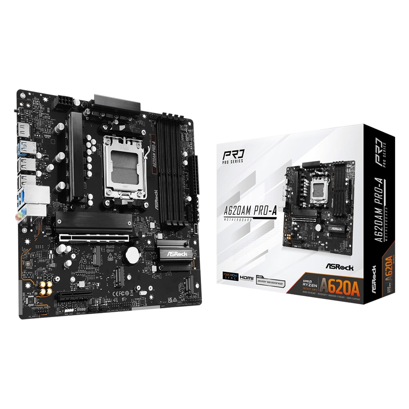 ASRock A620AM PRO-A AMD Socket AM5 Motherboard, 4x DDR5 Slots, 3x M.2 Socket, 2.5GbE LAN, 1x HDMI Port - Image 3