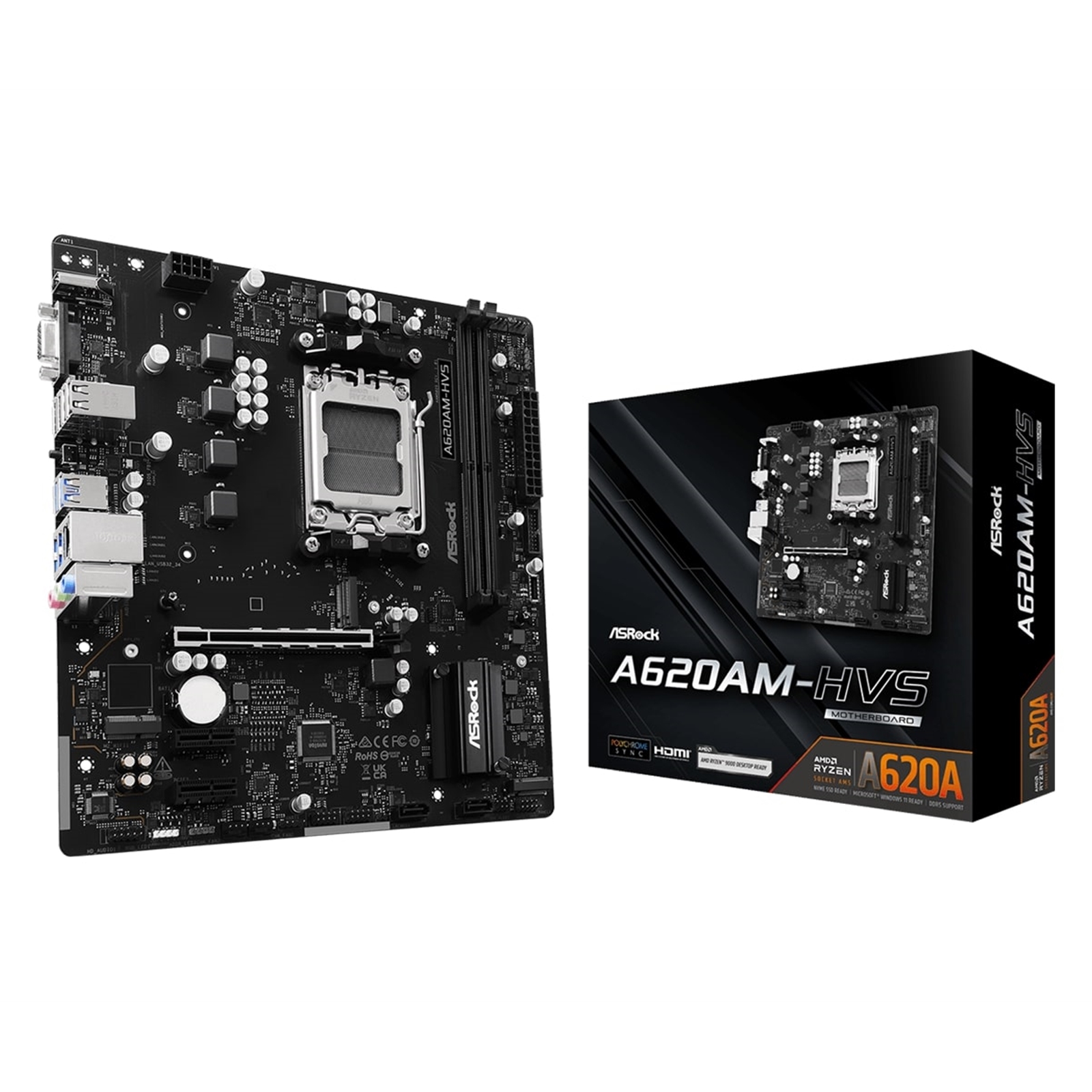 ASRock A620AM-HVS AMD AM5 Socket Motherboard, Micro-ATX, 2x DDR5 Slots, 2x M.2 Sockets, GbE LAN, 1x D-Sub / 1x HDMI Port - Image 3