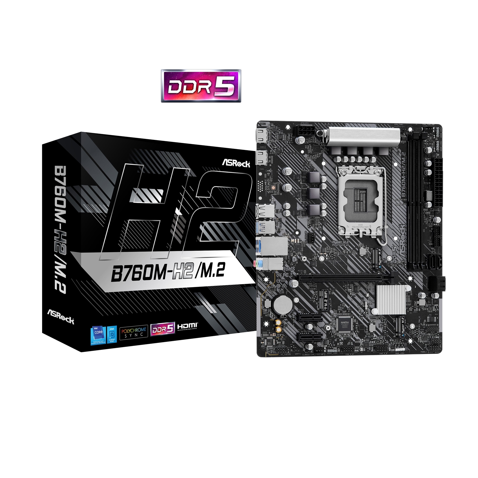 ASRock B760M-H2/M.2 Intel 1700 Socket Motherboard, Micro-ATX, 2x DDR5 Slots, 2x M.2 Sockets, 2.5GbE LAN, 2x HDMI Ports - Image 3