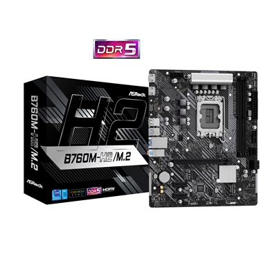 ASRock B760M-H2/M.2 Intel 1700 Socket Motherboard, Micro-ATX, 2x DDR5 Slots, 2x M.2 Sockets, 2.5GbE LAN, 2x HDMI Ports - Image 2