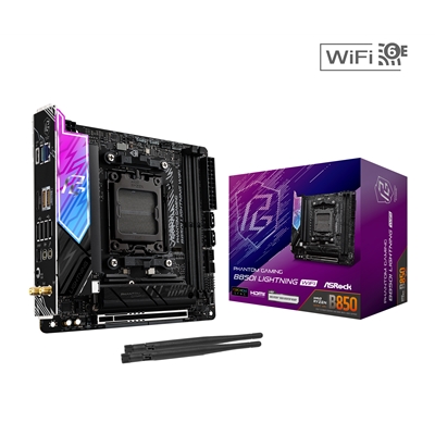 ASRock B850I Lightning WiFi PHANTOM GAMING AMD AM5 Socket Motherboard, Mini-ITX, 2x DDR5 Slots, 2x M.2 Sockets, Fitted I/O Shield, 2.5GbE LAN, Wi-Fi 6E, 1x HDMI Port / 1x USB-C - Image 2