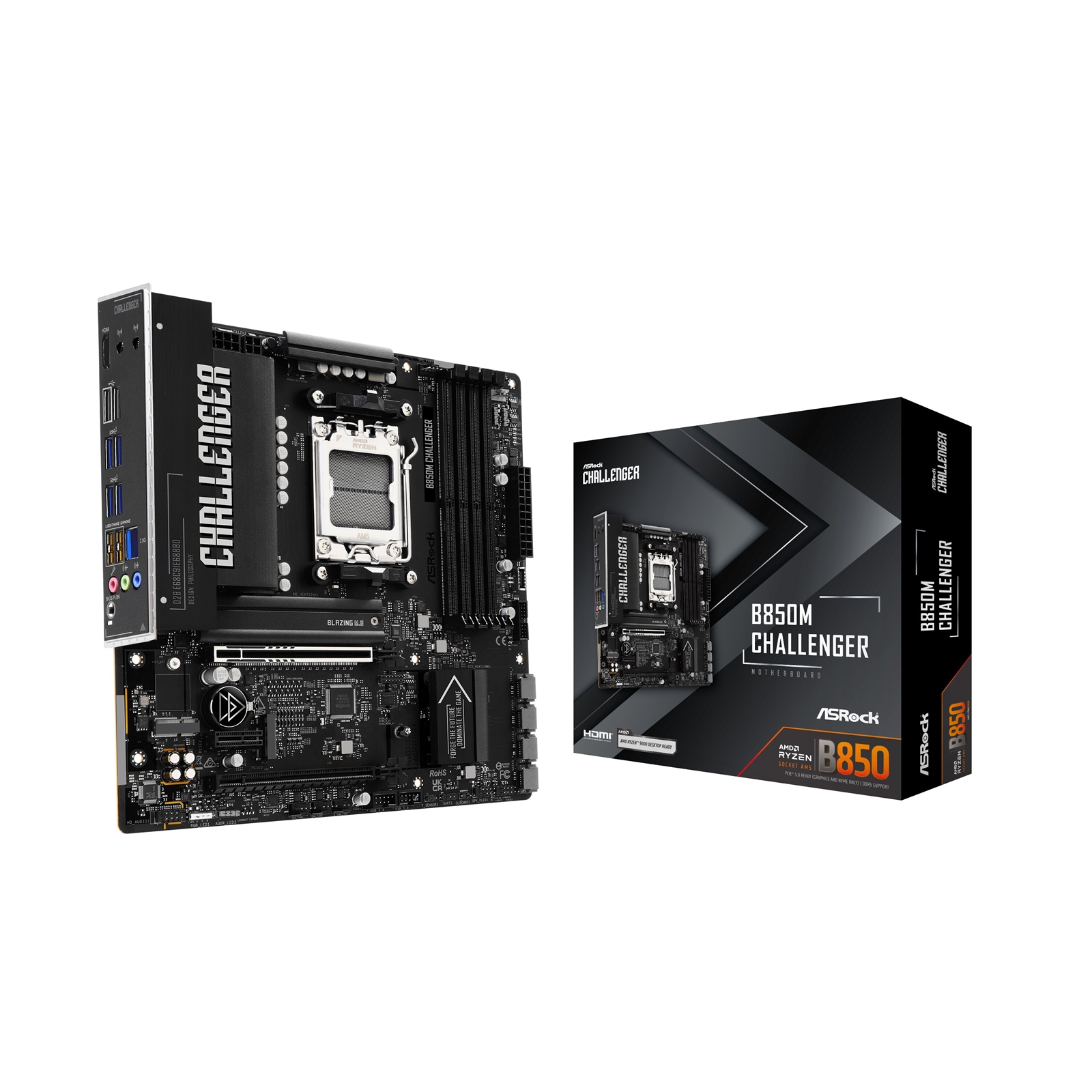 ASRock B850M Challenger AMD AM5 Socket Motherboard, Micro-ATX, 4x DDR5 Slots, 2x M.2 Sockets, Fitted I/O Shield, 2.5GbE LAN, 1x HDMI Port - Image 3