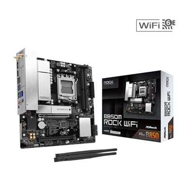 ASRock B850M Rock WiFi AMD AM5 Socket Motherboard, Micro-ATX, 2x DDR5 Slots, 2x M.2 Sockets, Fitted I/O Shield, 2.5GbE LAN, Wi-Fi 6E, 1x DisplayPort / 1x HDMI Port - Image 2