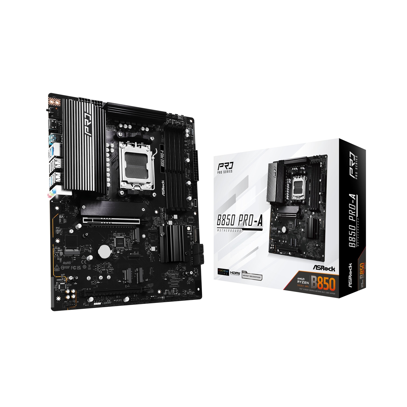ASRock B850 Pro-A AMD AM5 Socket Motherboard, ATX, 4x DDR5 Slots, 4x M.2 Sockets, 2.5GbE LAN, 1x HDMI Port / 1x USB-C - Image 3
