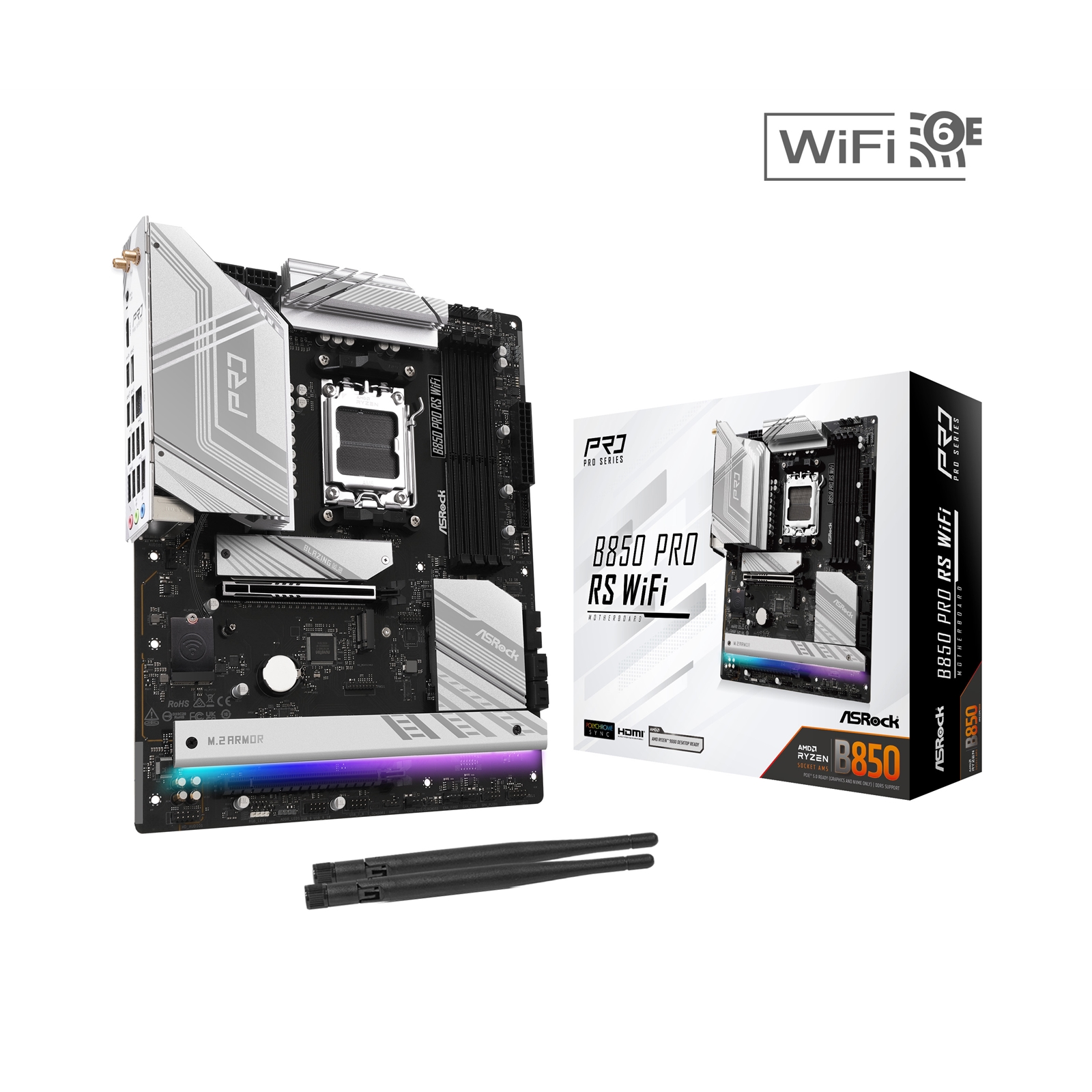 ASRock B850 Pro RS AMD AM5 Socket Motherboard, ATX, 4x DDR5 Slots, 4x M.2 Sockets, Fitted I/O Shield, 2.5GbE LAN, Wi-Fi 6E, 1x HDMI Port / 1x USB-C - Image 3