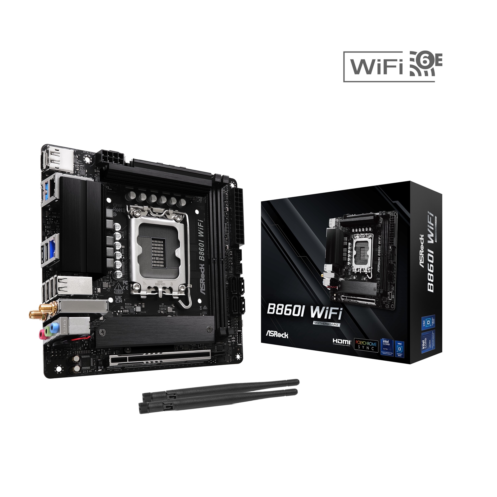 ASRock B860I WiFi Intel 1851 Socket Motherboard, Mini-ITX, 2x DDR5 Slots, 2x M.2 Sockets, 2.5GbE + 1GbE LAN, Wi-Fi 6E, 1x DisplayPort / 1x HDMI Port - Image 3
