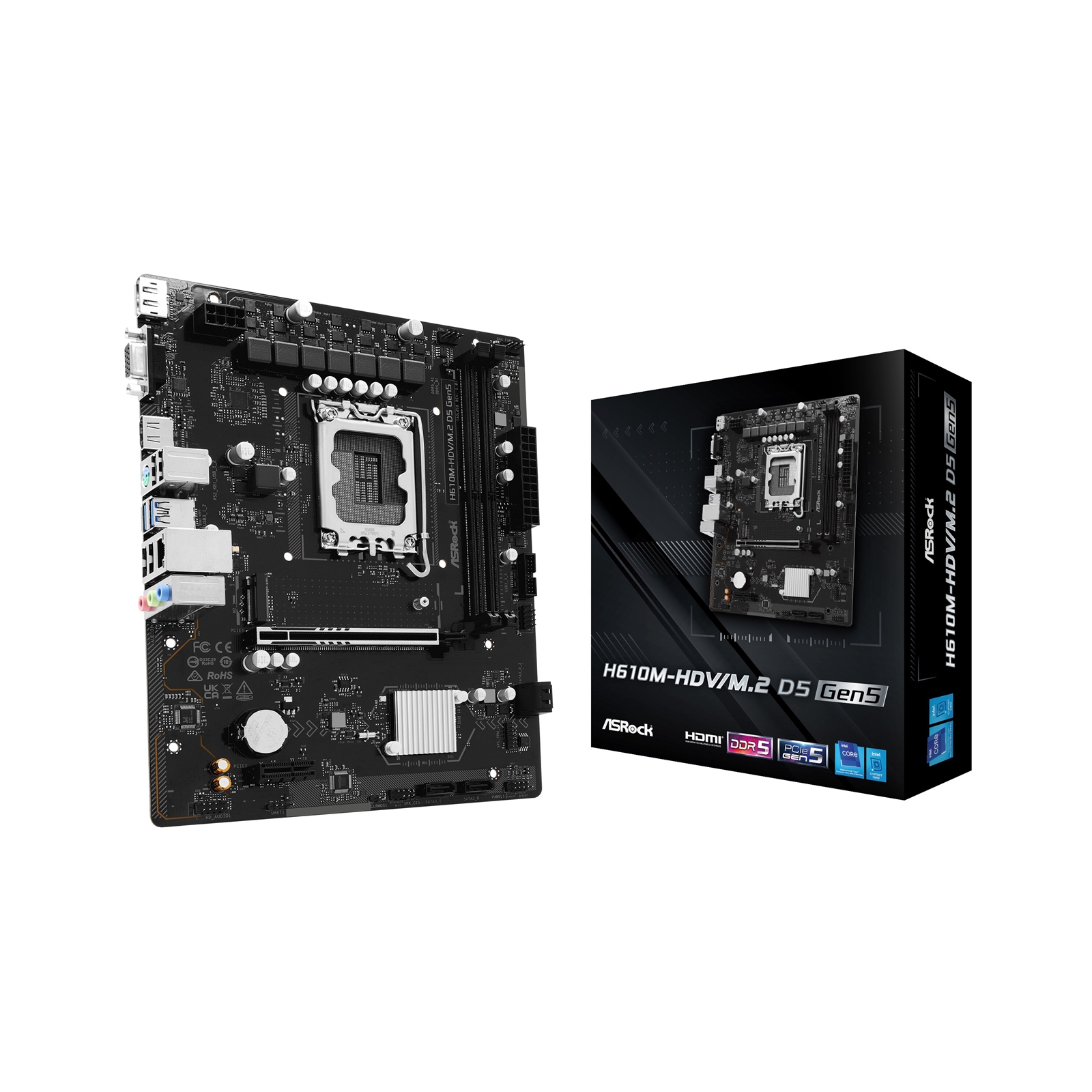 ASRock H610M-HDV/M.2 D5 Gen5 Intel 1700 Socket Motherboard, Micro-ATX, 2x DDR5 Slots, 1x M.2 Socket, GbE LAN, 1x D-Sub / 1x DisplayPort / 1x HDMI Port - Image 3