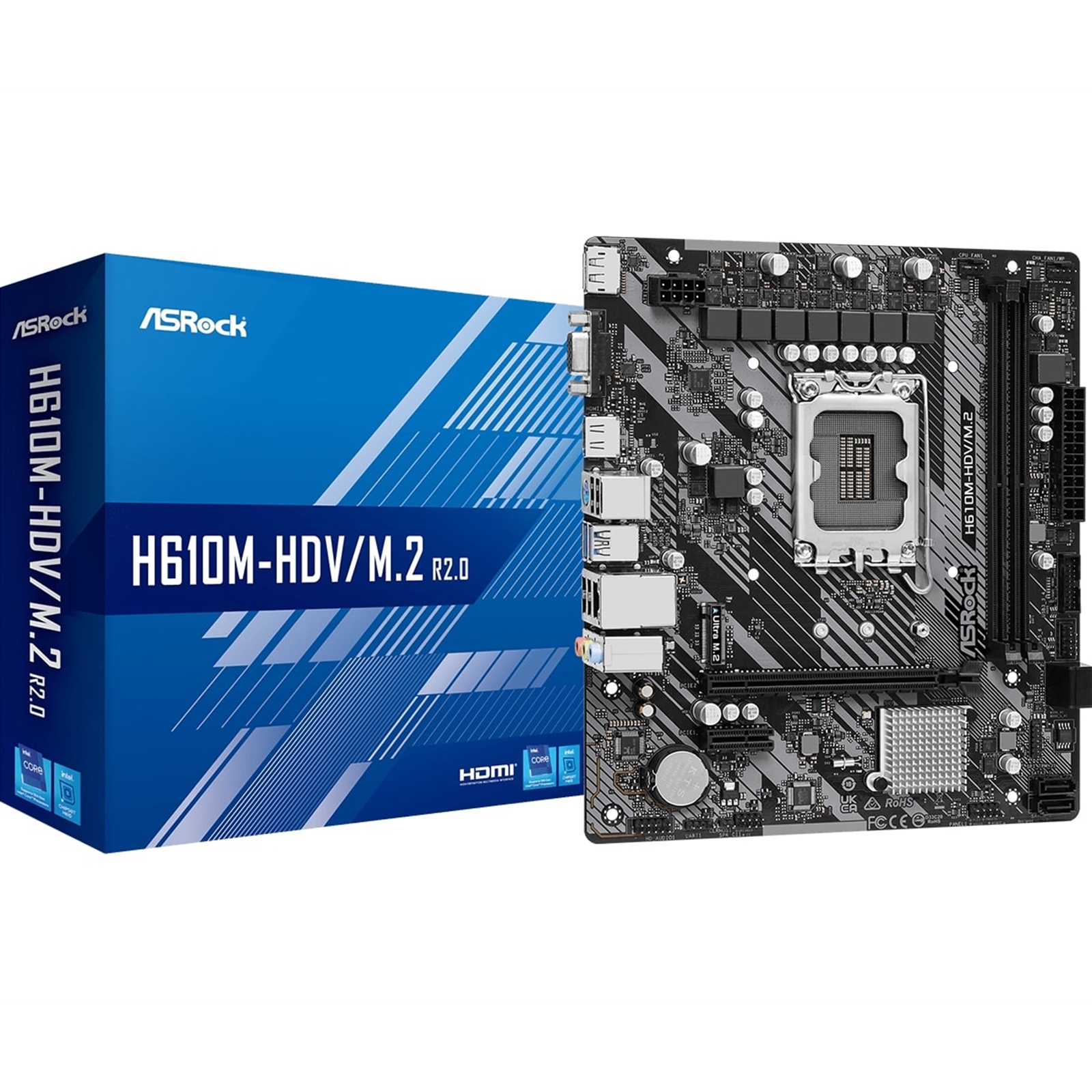 ASRock H610M-HDV/M.2 R2.0 Super Alloy Intel 1700 Socket Motherboard, Micro-ATX, 2x DDR4 Slots, 1x M.2 Socket, GbE LAN, 1x D-Sub / 1x DisplayPort / 1x HDMI Port - Image 3
