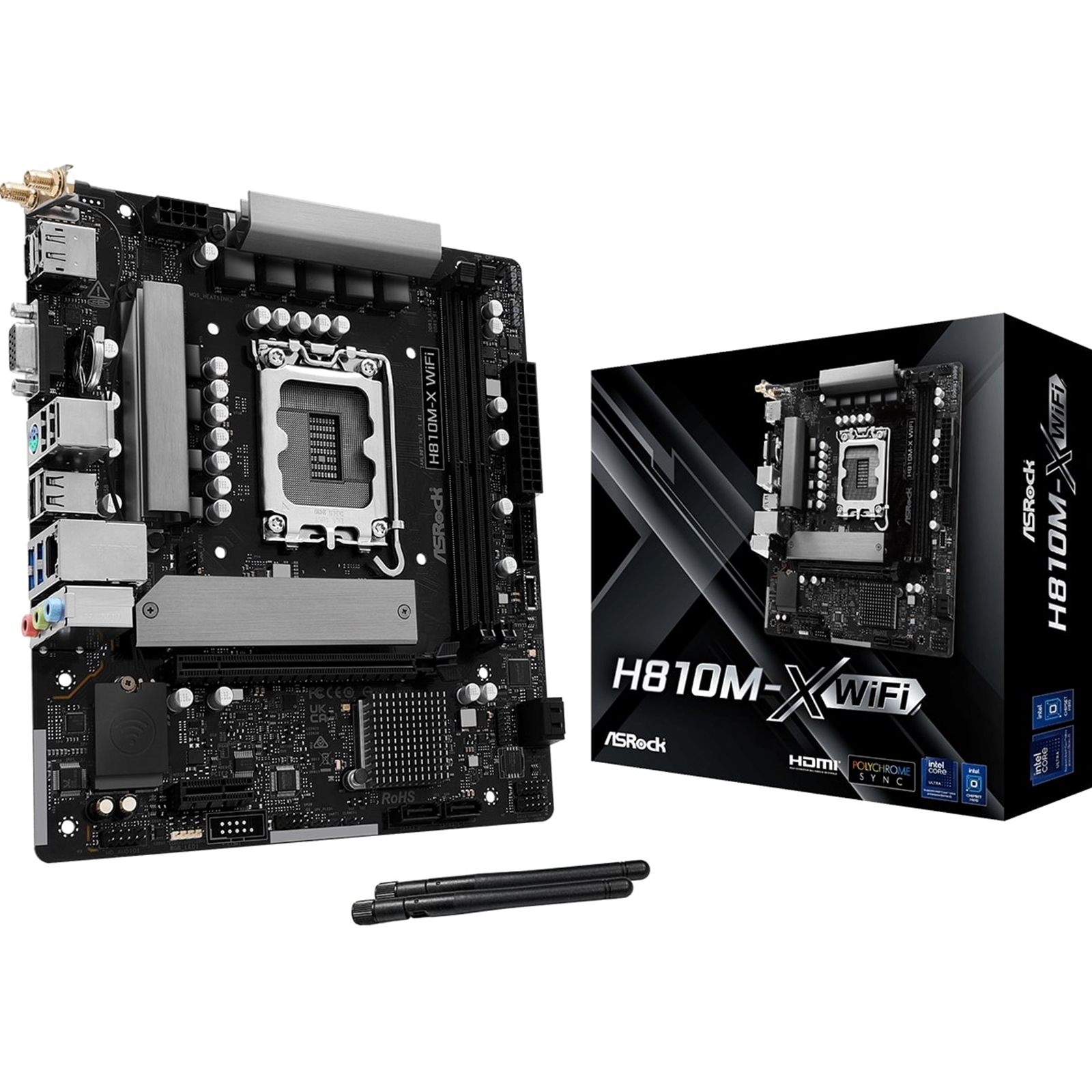 ASRock H810M-X WIFI Intel 1851 Socket Motherboard, Micro-ATX, 2x DDR5 DIMM Slots, 1x M.2 Socket, 2.5GbE LAN, Wi-Fi 5, 1x HDMI Port / 1x DisplayPort - Image 3
