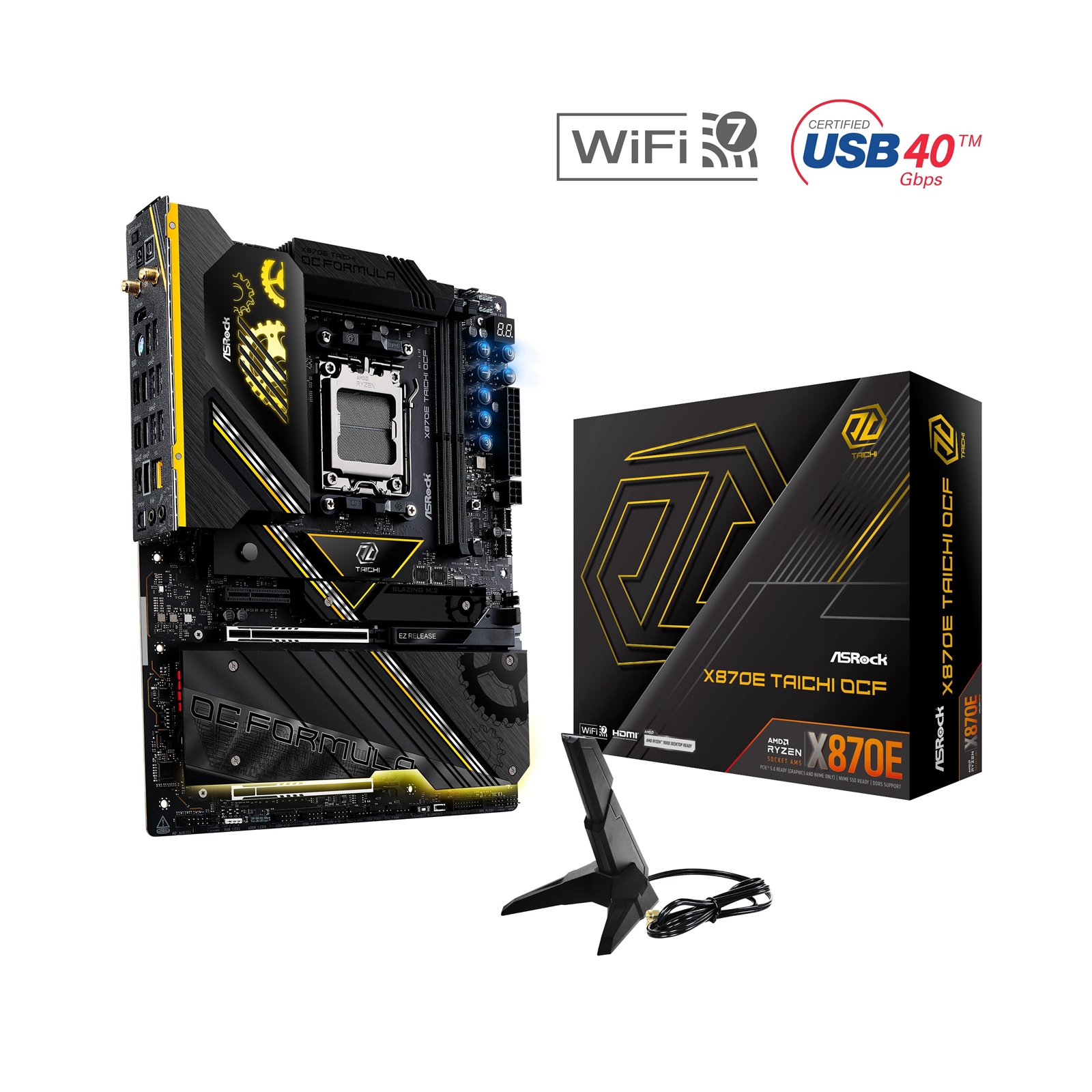 ASRock X870E TAICHI OCF AMD AM5 Socket Motherboard, ATX, 2x DDR5 Slots, 6x M.2 Sockets, Fitted I/O Shield, 5GbE LAN, Wi-Fi 7, 1x HDMI Port - Image 3