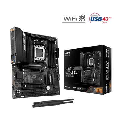 ASRock X870 Pro-A WiFi AMD AM5 Socket Motherboard, 4 x DDR5 Slots, 3x M.2 Socket, 2.5GbE LAN, Wi-Fi 7, 1x HDMI Port / 2x USB-C (USB4) - Image 2