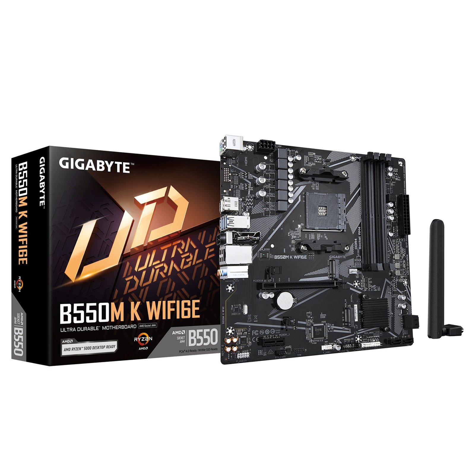 Gigabyte B550M K WIFI6E AMD AM4 Socket Motherboard, Micro-ATX, 4x DDR4 Slots, 2x M.2 Sockets, GbE LAN, Wi-Fi 6E, 1x DisplayPort / 1x HDMI Port - Image 3