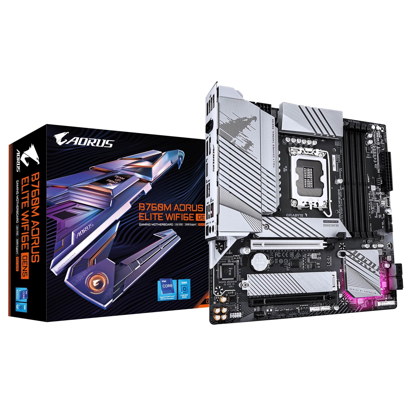 Gigabyte B760M AORUS ELITE WIFI6E GEN5 Intel 1700 Socket Motherboard, Micro-ATX, 4x DDR5 Slots, 2x M.2 Sockets, 2.5GbE LAN, Wi-Fi 6E, 1x HDMI Port / 1x DisplayPort - Image 3