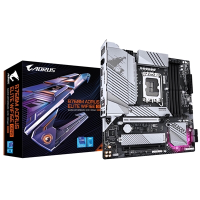Gigabyte B760M AORUS ELITE WIFI6E GEN5 Intel 1700 Socket Motherboard, Micro-ATX, 4x DDR5 Slots, 2x M.2 Sockets, 2.5GbE LAN, Wi-Fi 6E, 1x HDMI Port / 1x DisplayPort - Image 2