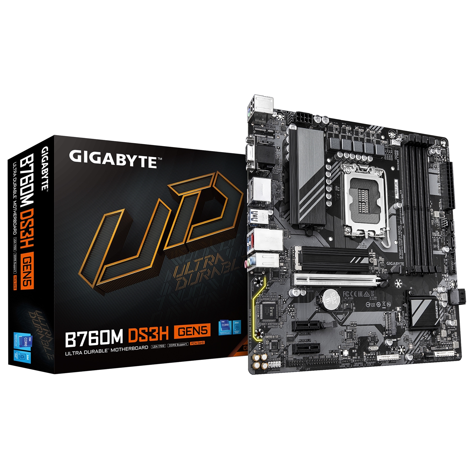 Gigabyte B760M DS3H GEN5 Intel Socket 1700 Motherboard, Micro ATX, 4x DDR5 Slots, 2x M.2 Sockets, 2.5GbE LAN, 1x D-Sub / 1x DisplayPort / 1x HDMI Port - Image 3