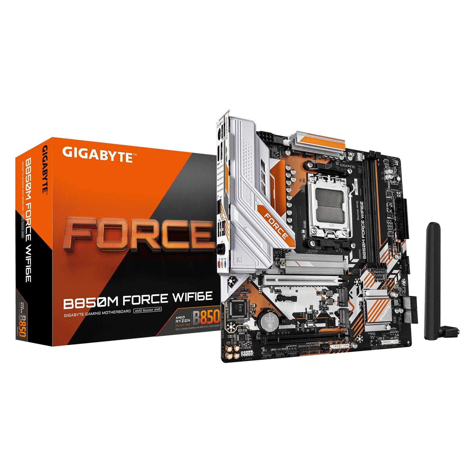 Gigabyte B850M FORCE WIFI6E AMD AM5 Socket Motherboard, Micro-ATX, 2x DDR5 Slots, 3x M.2 Sockets, Fitted I/O Shield, 2.5GbE LAN, Wi-Fi 6E, 1x DisplayPort / 1x HDMI Port - Image 3