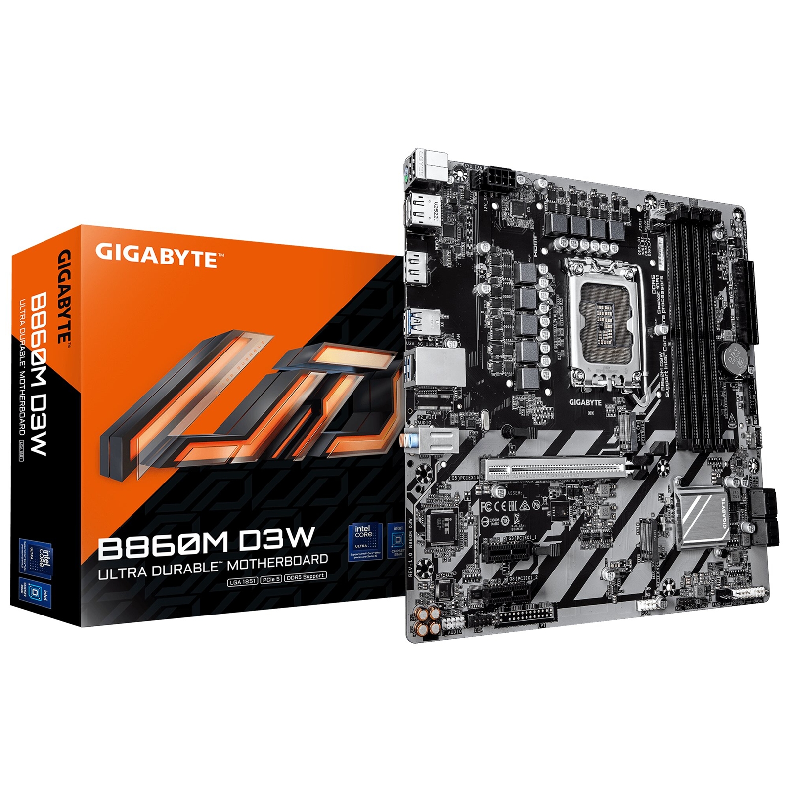 Gigabyte B860M D3W Intel 1851 Socket Motherboard, Micro-ATX, 4x DDR5 Slots, 2x M.2 Sockets, GbE LAN, 2x DisplayPorts / 1x HDMI Port - Image 3