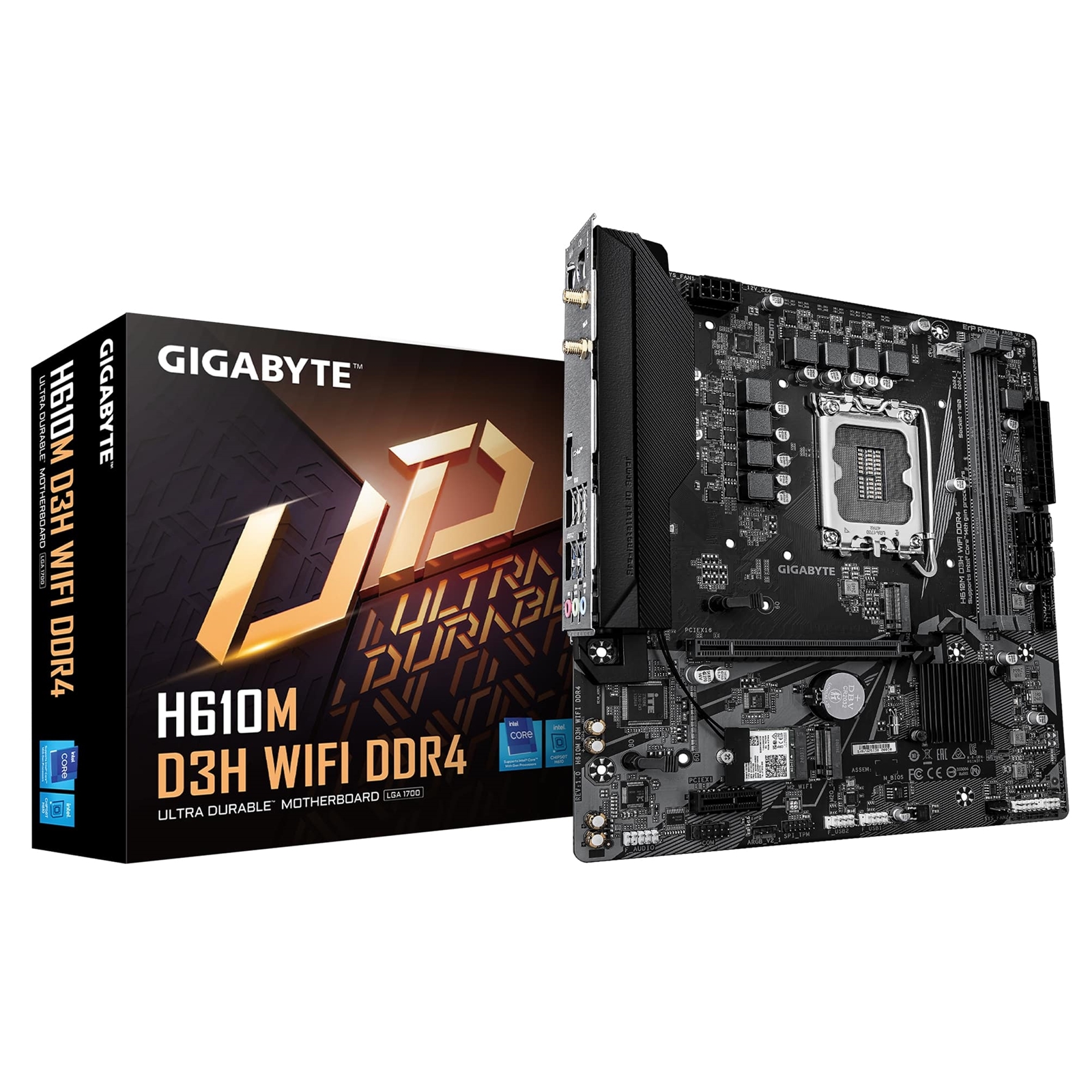 Gigabyte H610M D3H WIFI DDR4 Intel 1700 Socket Motherboard, Micro-ATX, 2x DDR4 Slots, 2x M.2 Sockets, GbE LAN, Wi-Fi 5, 1x HDMI Port - Image 3