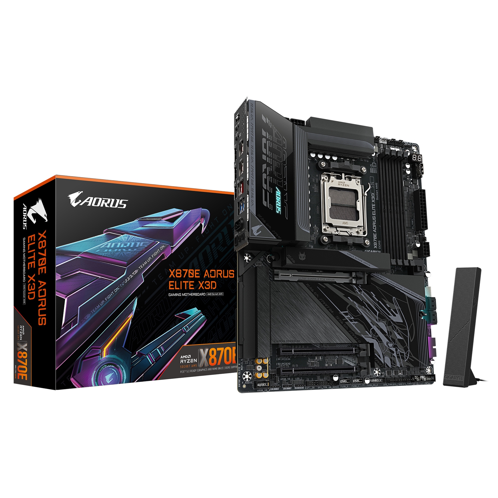 Gigabyte X870E AORUS ELITE X3D AMD AM5 Socket Motherboard, ATX, 4x DDR5 Slots, 4x M.2 Sockets, Fitted I/O Shield, 5GbE LAN, Wi-Fi 7, 1x HDMI Port / 2x USB-C (USB4) - Image 3