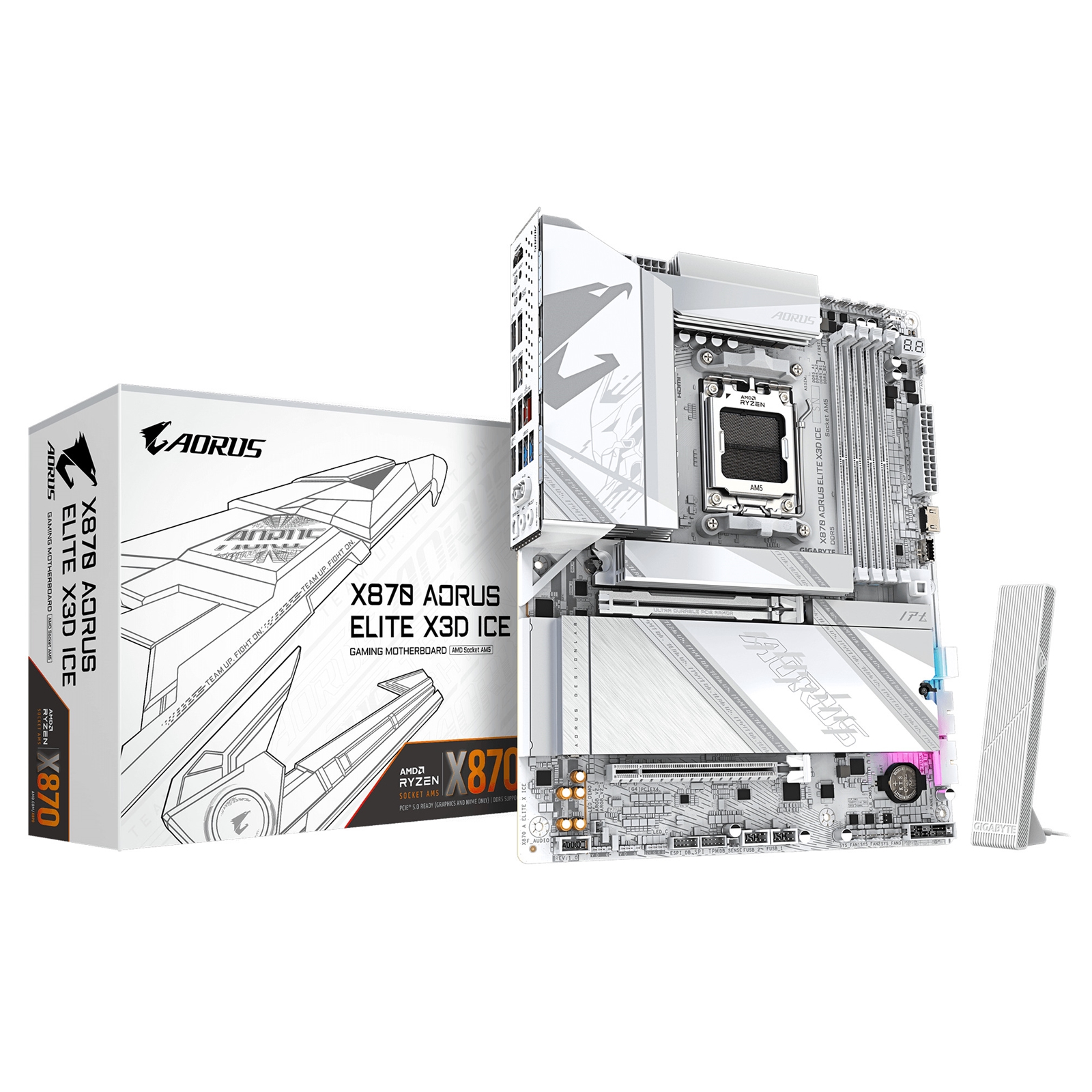 Gigabyte X870 AORUS ELITE X3D ICE AMD AM5 Socket Motherboard, ATX, 4x DDR5 Slots, 4x M.2 Sockets, 5GbE LAN, Wi-Fi 7, 1x HDMI Port / 2x USB-C (USB4) - Image 3