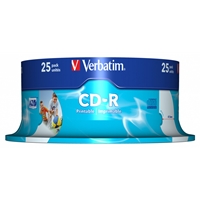 Verbatim CD-R Wide Inkjet Printable ID Branded 25 Pack Spindle AZO 700MB 52X