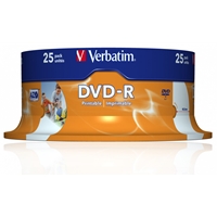 Verbatim DVD-R Wide Inkjet Printable ID Branded 25 Pack Spindle 4.7GB 16X