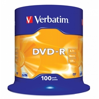 Verbatim DVD-R 16X 100 Pack Spindle 4.7GB Matt Silver