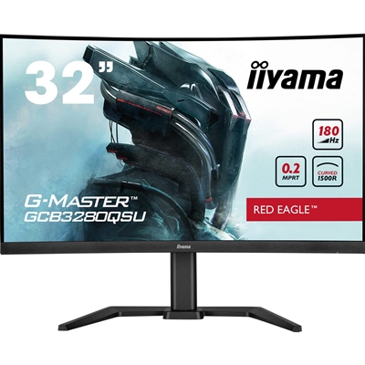 iiyama G-Master GCB3280QSU-B2 Red Eagle 32 Inch Curved Gaming Monitor, Black, 2560x1440, 0.2ms, 180hz, FreeSync, HDMI, Display Port, USB Hub, Speakers, Int PSU, Height Adjustable, Swivel, VESA - Image 2