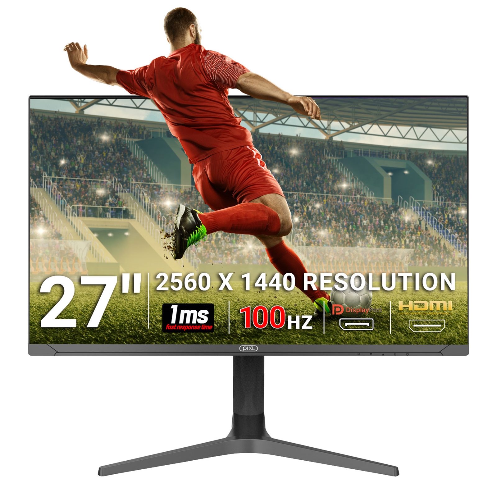 piXL CM27G7 27 Inch 100Hz QHD IPS Gaming Monitor with AMD FreeSync & Nvidia G-Sync, 1ms Response Time, DisplayPort, HDMI, USB-A, VESA Mount, RGB Lighting, VESA Mount & Height Adjust - Image 3