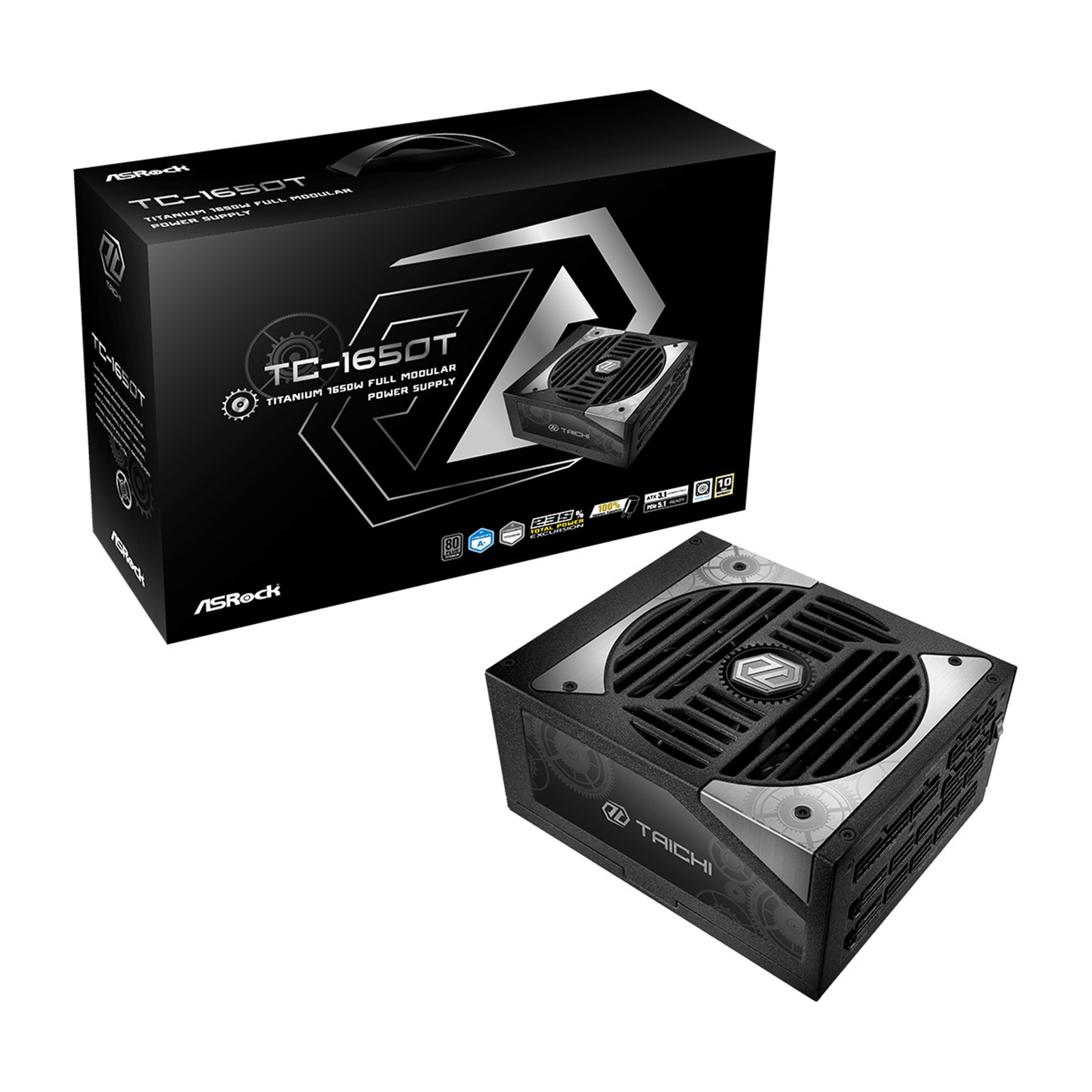 ASRock TC-1650T, 1600W ATX Power Supply Unit, 80 PLUS TITANIUM Certified. 135mm Striped Axial FDB Fan, High Efficiency PSU - Image 3