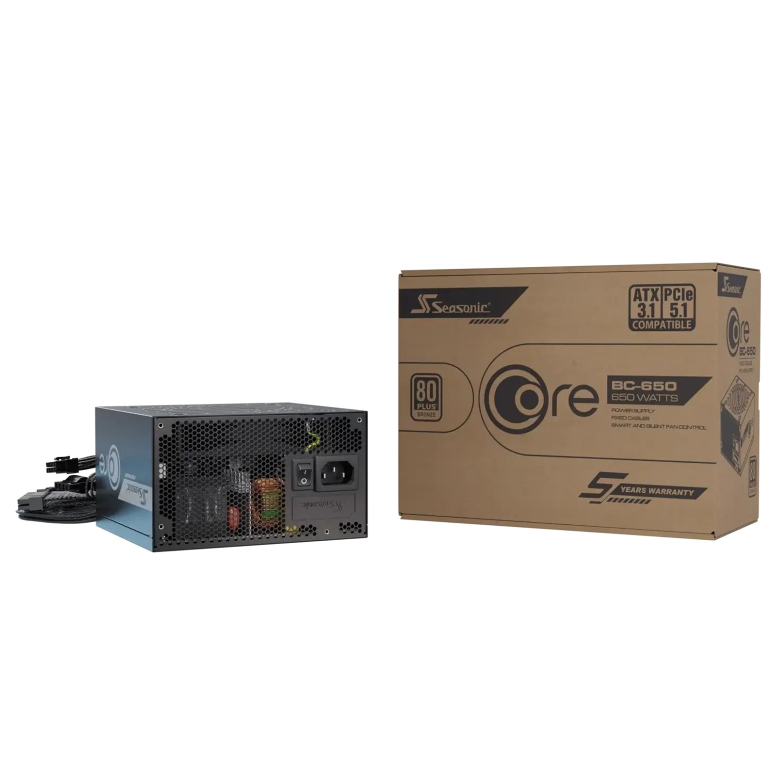 Seasonic CORE BC 650W 80 PLUS Bronze ATX 3.1 Fixed-Cable PSU with 120mm HDB Fan & 5 Year Warranty, Black - Image 3