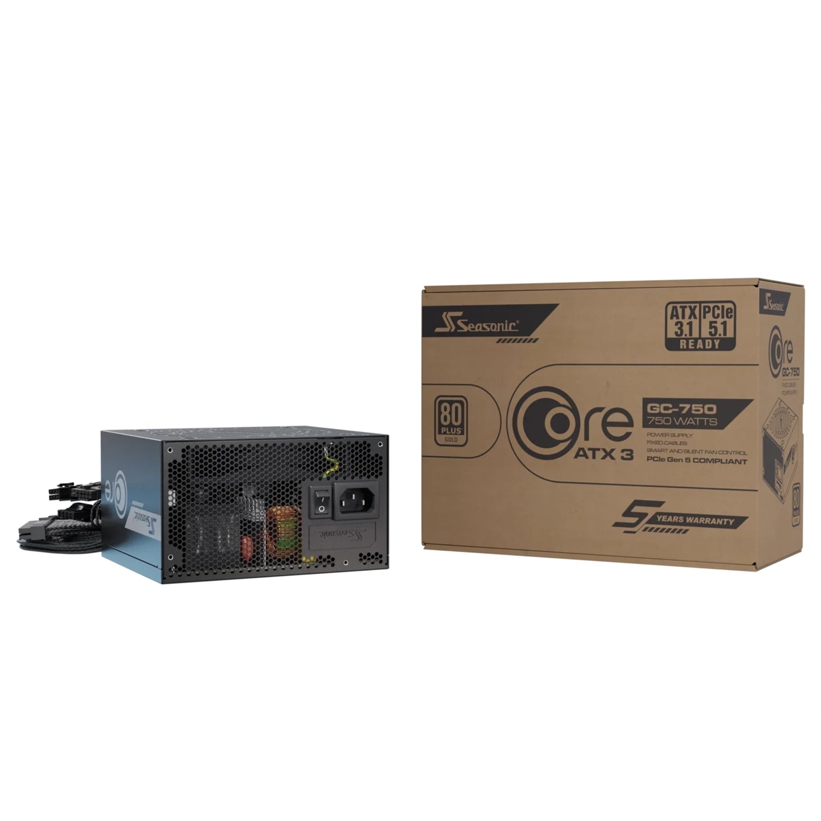 Seasonic CORE GC 750W 80 PLUS Gold ATX 3.1 Non-Modular PSU with 120mm Fan, Braided Cables & 5 Year Warranty, Black - Image 3