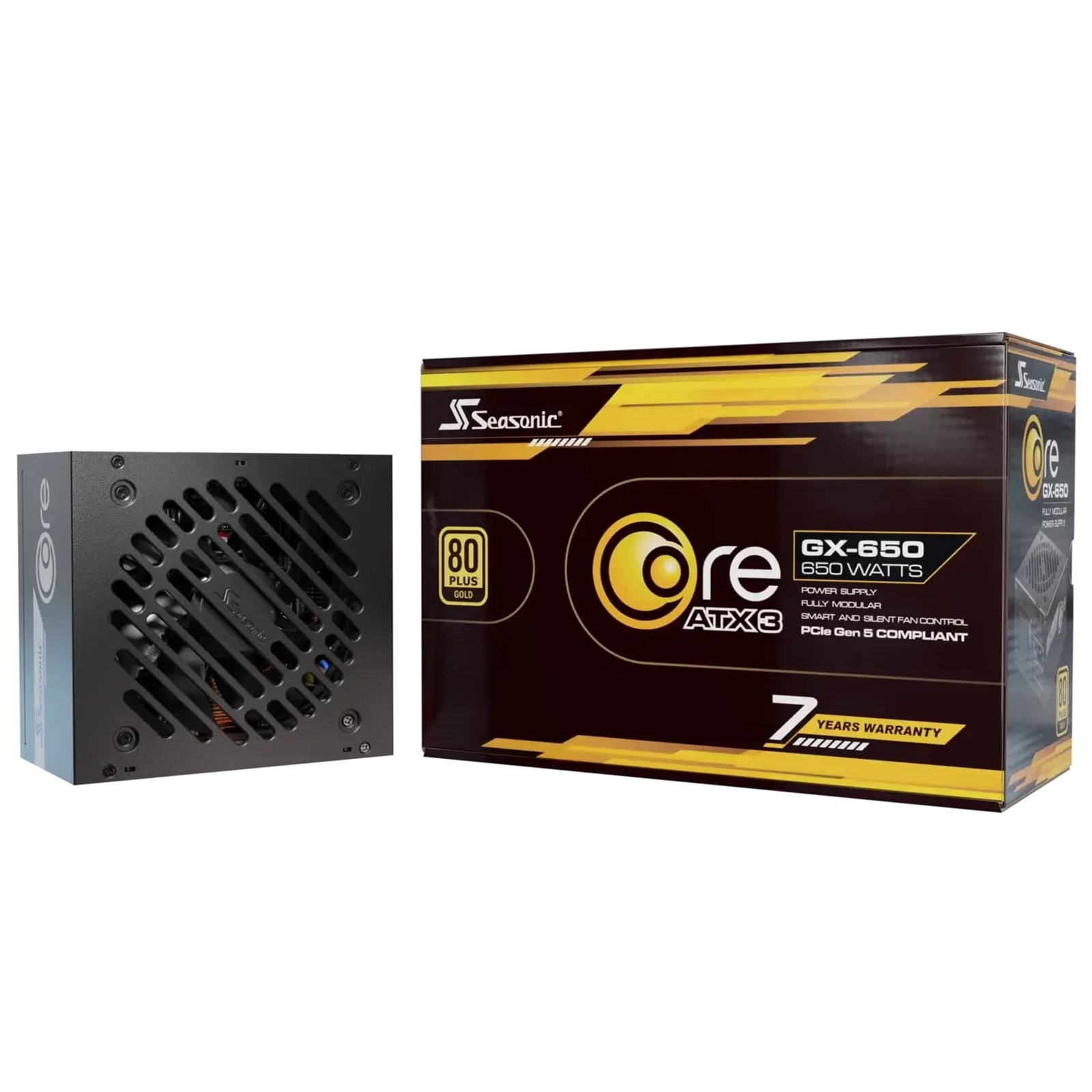 Seasonic CORE GX ATX 3.1 (SRP-CGX651-A5A32SF) 650W PSU, 120mm Fan, 80 PLUS Gold, Fully Modular, Individual Black Cables with Braided Pattern, 7 Years Warranty - Black - Image 3