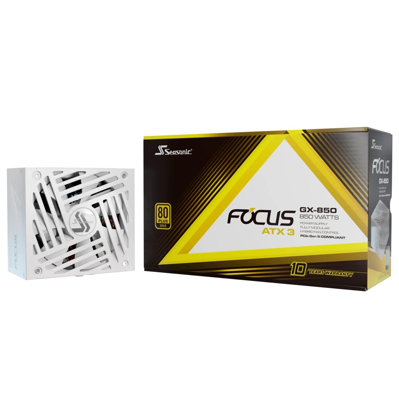 Seasonic FOCUS GX V4 850W ATX 3.1 80 PLUS Gold Modular PSU with 120mm FDB Fan, Braided White Cables & 10 Year Warranty, White - Image 3