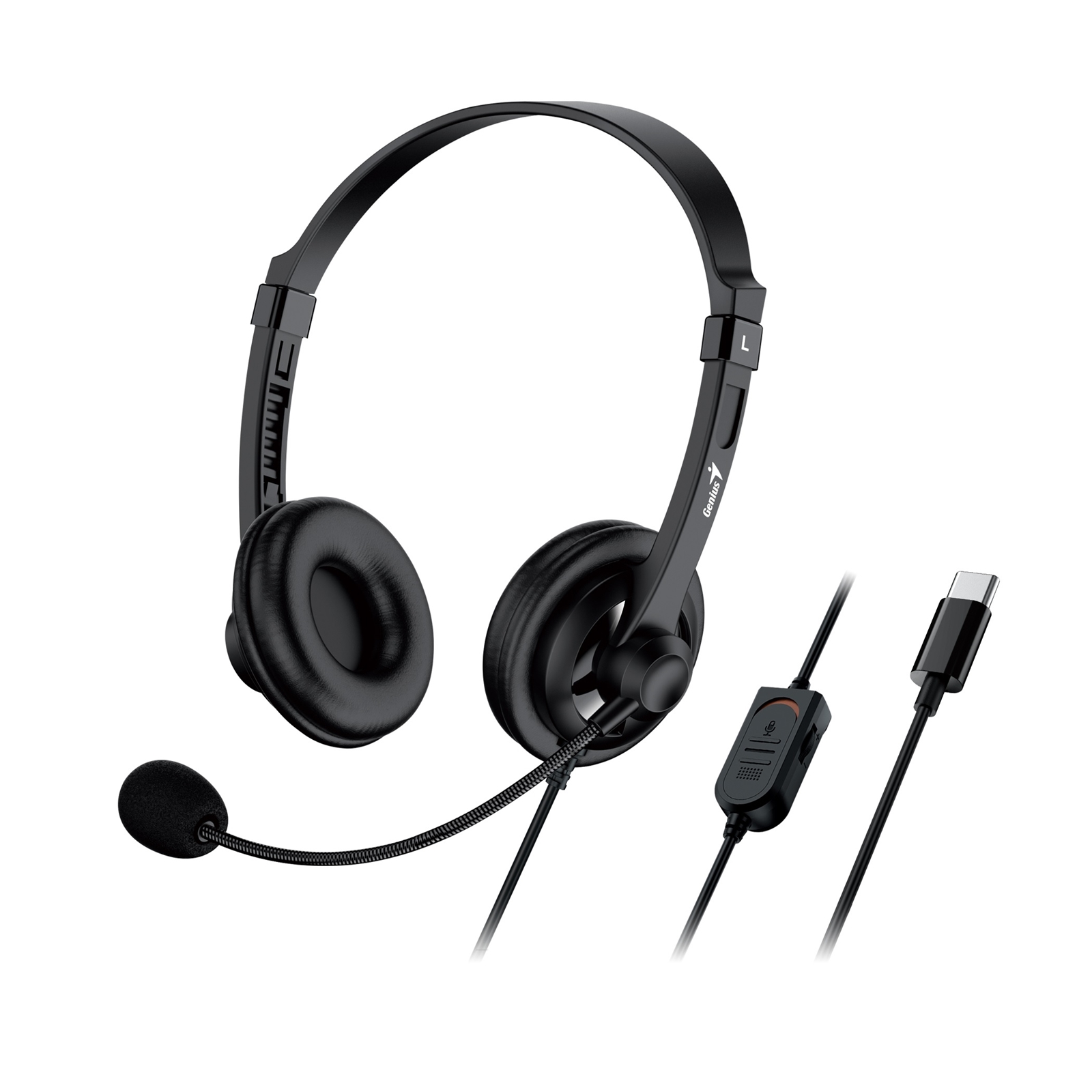 Genius HS-230U Headset with Mic, USB-C Connection, Plug and Play, Adjustable Headband and microphone with In-line Volume Control, Black - Image 3