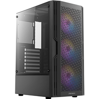 Antec AX20 Case, Black, Mid Tower, 1 x USB 3.0 / 2 x USB 2.0, Tempered Glass Side Window Panel, Slanted Bar & Mesh Design for Massive Airflow, 3 x Pre-Installed RGB LED Fans, ATX, Micro ATX, Mini-ITX Compatible - Image 4