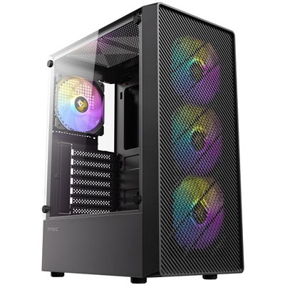 Antec AX26 RGB Elite Mid Tower Gaming Case, 1 x USB 3.0 / 2 x USB 2.0, Tempered Glass Side Window Panel, High Airflow Front Pannel, 4 x Pre-Installed ARGB LED Fans, ATX, Micro-ATX, ITX Compatible - Image 2