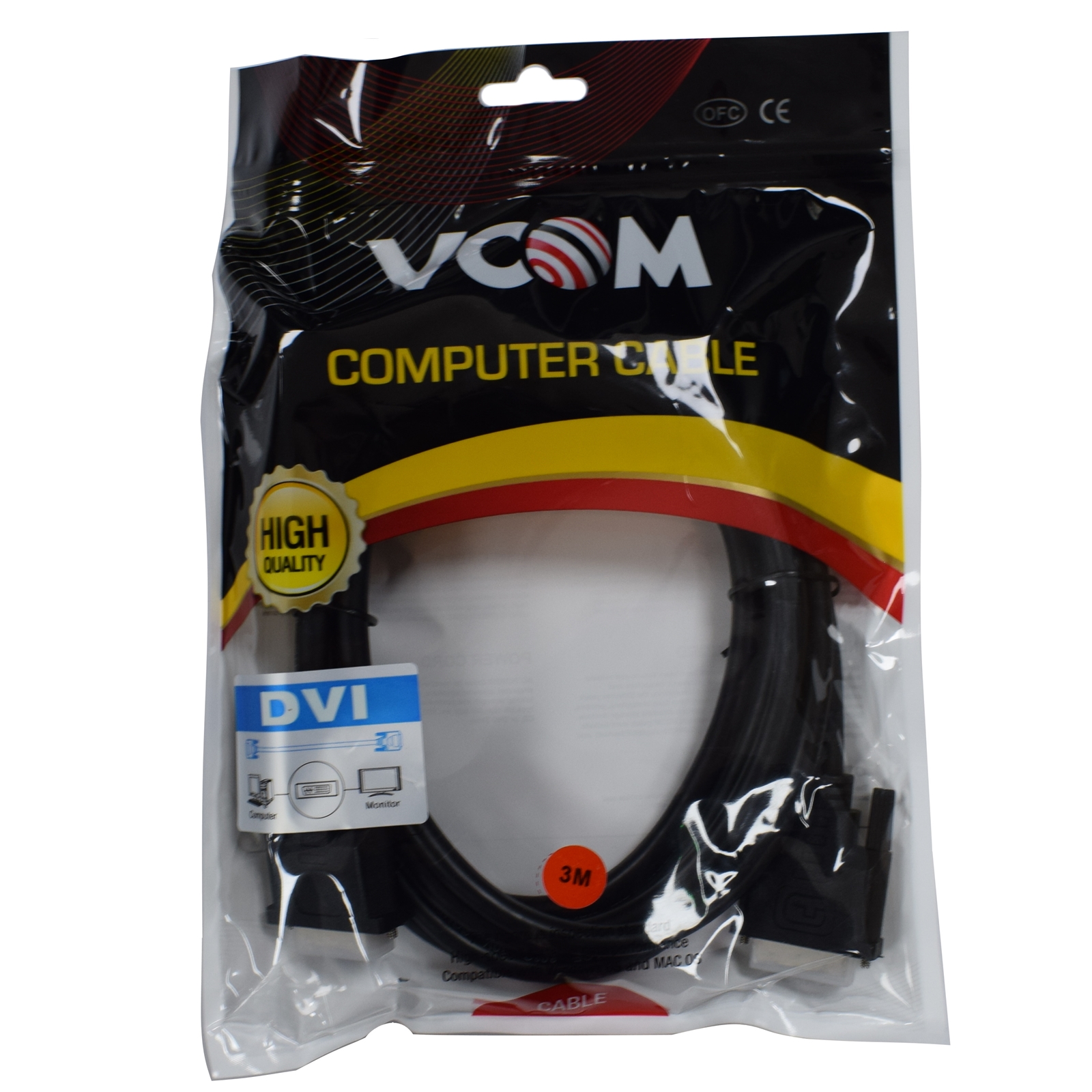 VCOM DVI-D (M) to DVI-D (M) (24+1 pin) 3m Black Retail Packaged Display Cable, Works with Flat Panel Displays, Digital CRT Monitors, Projectors, and HDTVs - Image 3