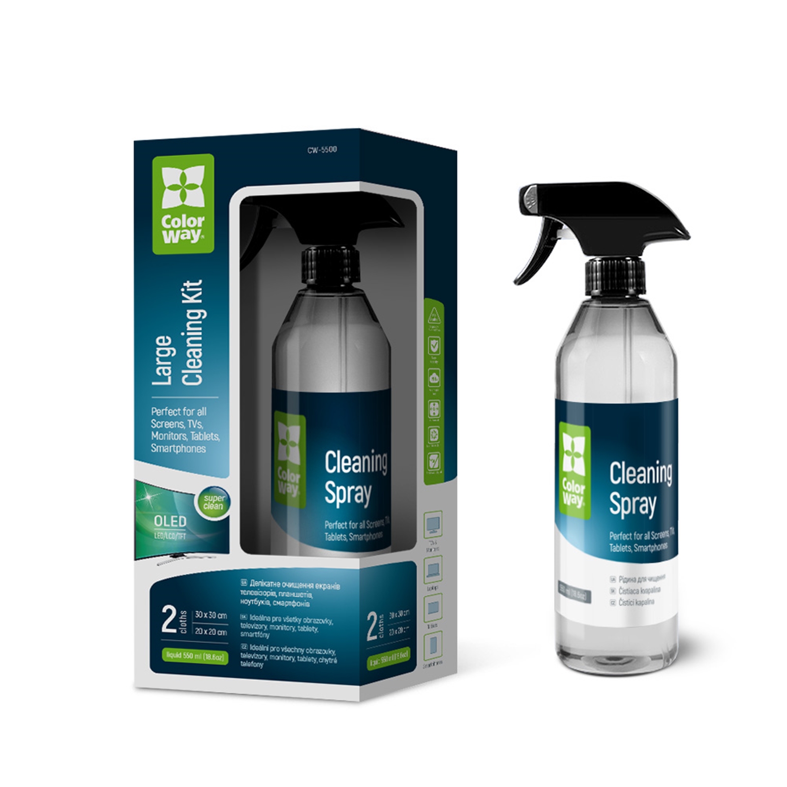ColorWay Large Electronics Kit Includes 550ml Cleaning Liquid, 1 x Microfiber Cloth & 1 x Glass Cloth - Image 3